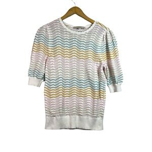 Loft Knit Colorful Stripe Cottagecore Short Sleeve Shirt Size S